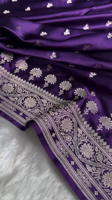 Royal Purple Banarasi Silk Saree with Silver Zari Floral Butta