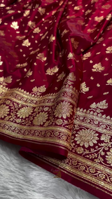 Maroon Banarasi Silk Saree with Gold Zari Leaf Butta