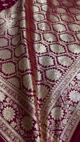 Maroon Banarasi Silk Saree with Gold Zari Leaf Butta