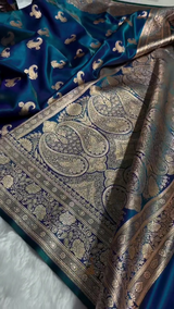 Royal Blue Banarasi Silk Saree with Gold Zari Paisley Butta