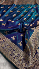 Royal Blue Banarasi Silk Saree with Gold Zari Paisley Butta
