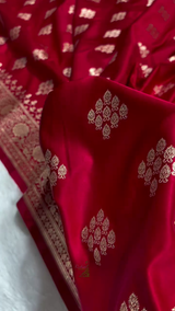 Crimson Red Banarasi Silk Saree with Silver Zari Floral Butta