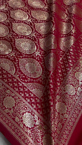 Crimson Red Banarasi Silk Saree with Silver Zari Floral Butta