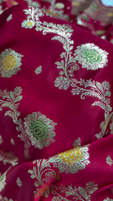 Rani Pink Banarasi Silk Saree with Dual-Tone Zari Floral Jaal