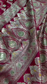 Rani Pink Banarasi Silk Saree with Dual-Tone Zari Floral Jaal