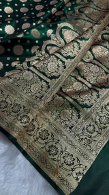 Emerald Green Banarasi Silk Saree with Gold Zari Circular Butta