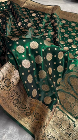 Emerald Green Banarasi Silk Saree with Gold Zari Circular Butta
