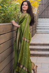 Kamini – Green Linen Silk Saree with Jacquard Weaving Detail