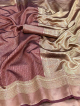 Rambha - Wine Soft Banarasi Silk Saree with Classic Jacquard Weaving