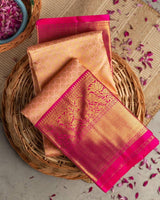 Vrishti - Peach Soft Banarasi Silk Saree with Pink Jacquard Zari Border