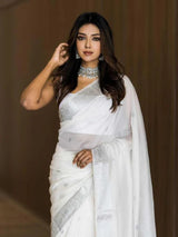 Samaira - White Soft Silk Saree with Subtle Jacquard and Matching Blouse
