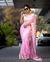 Samaira - Pink Soft Silk Saree with Subtle Jacquard and Matching Blouse