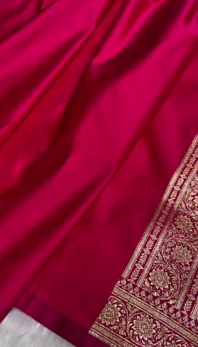Charulata - Green Katan Silk Saree with Zari Boota and Pink Border
