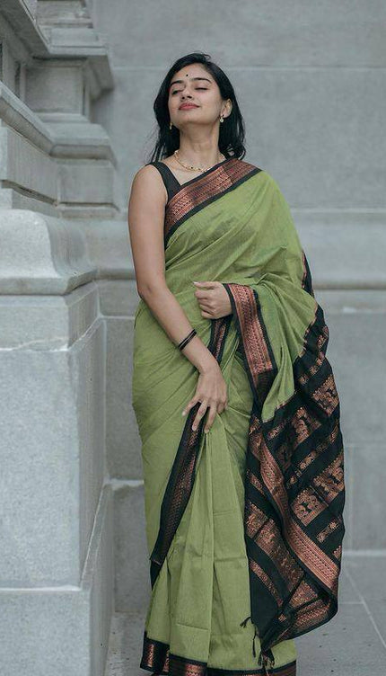 Imbrication Pista Soft Silk Saree