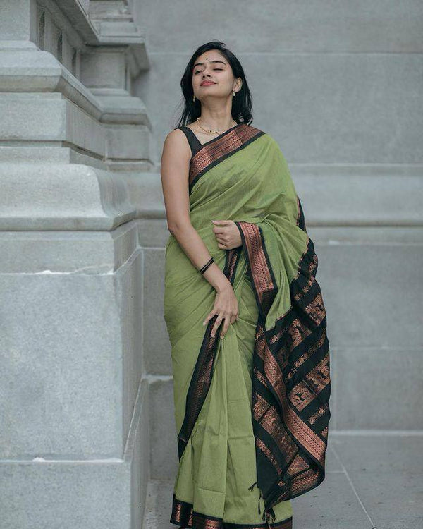 Imbrication Pista Soft Silk Saree