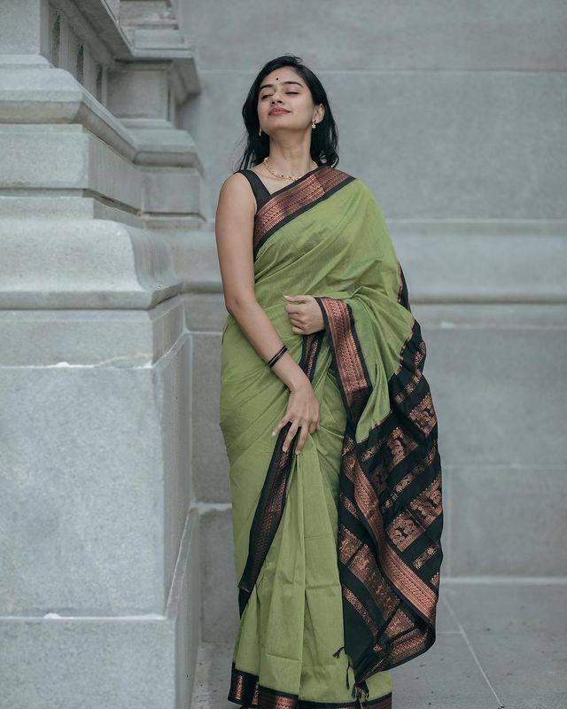 Imbrication Pista Soft Silk Saree
