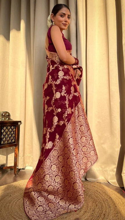Laita Red Banarasi Silk Saree