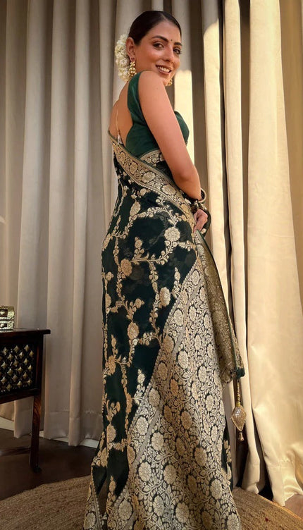 Laita Green Banarasi Silk Saree