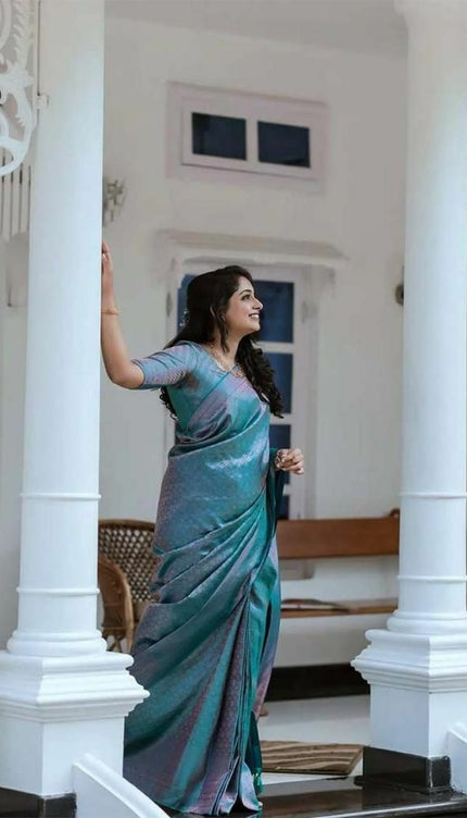 Sizzling Firozi Soft Silk Saree