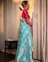 Tisha Sky Blue  Soft Banarasi Saree With Attached Blouse