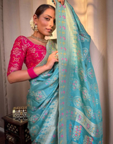 Tisha Sky Blue  Soft Banarasi Saree With Attached Blouse