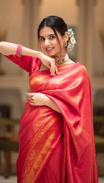 Carrot Red Premium Soft Banarasi Silk Saree