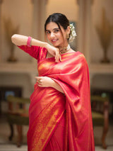 Carrot Red Premium Soft Banarasi Silk Saree