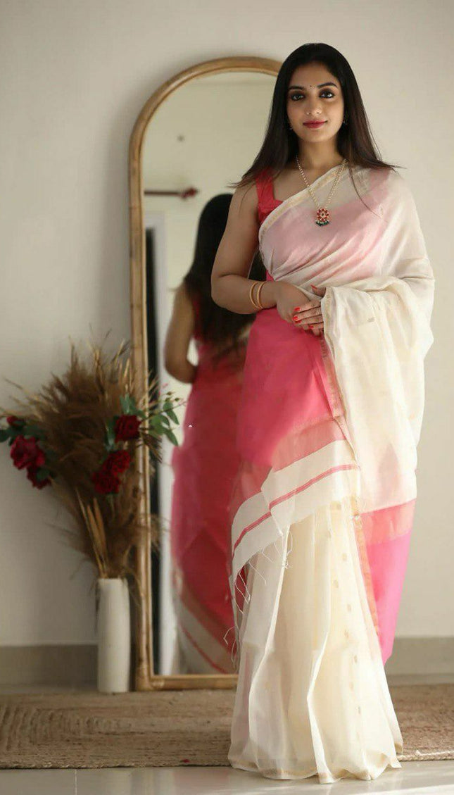 Off White Jacquard Soft Silk Saree
