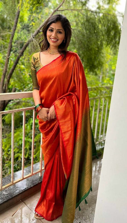 Evanescent Red Soft Silk Saree