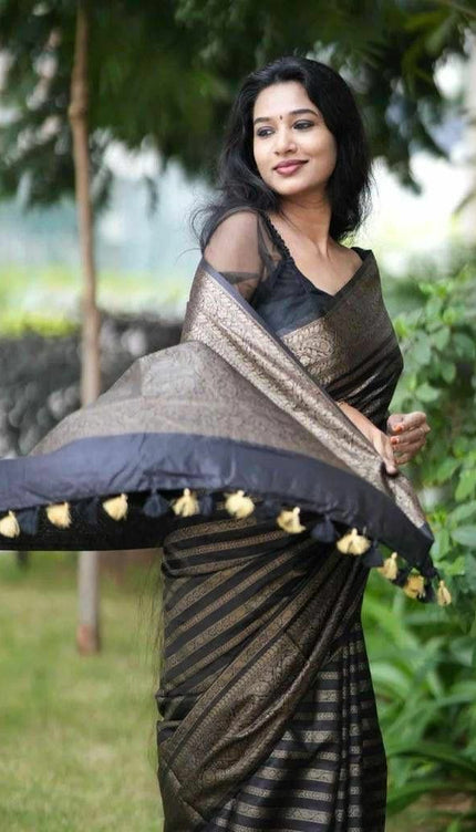 Excellent Black Soft Silk Saree