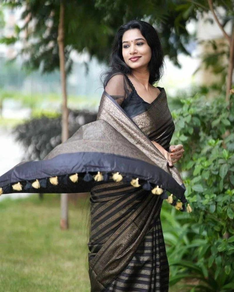 Excellent Black Soft Silk Saree