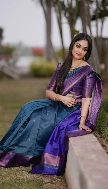 Blue Soft Lichi Silk Jacquard Work Saree