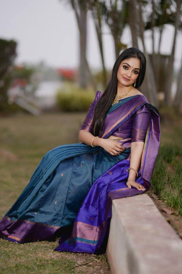 Blue Soft Lichi Silk Jacquard Work Saree