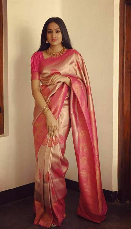 Elegant Peach Soft Silk Saree