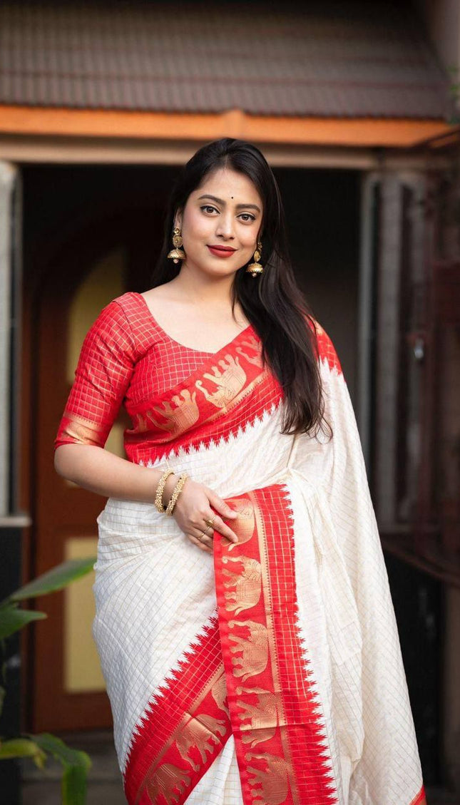 Neer White With Red Soft Silk Saree