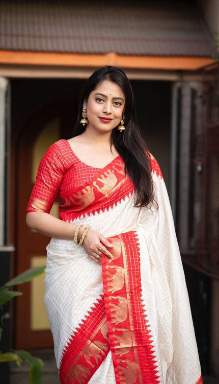 Neer White With Red Soft Silk Saree