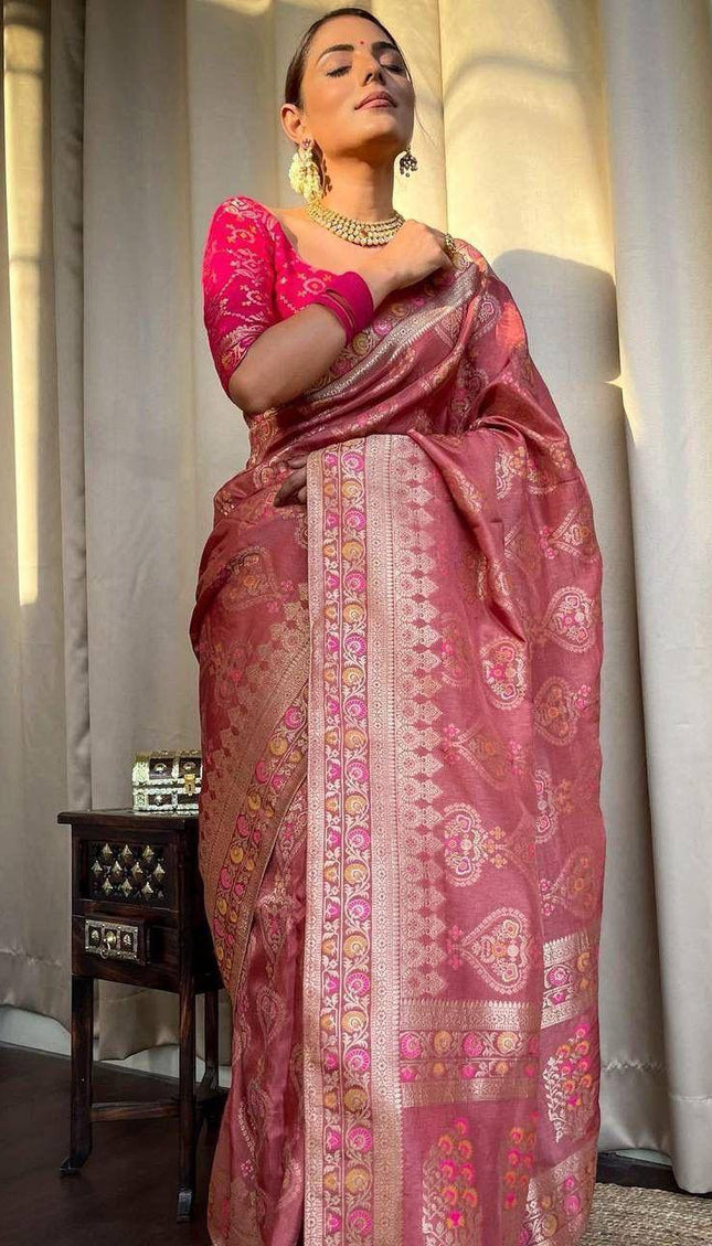 Attractive Peach Soft Silk Saree