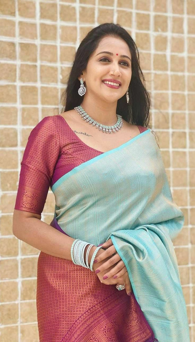 Dazzling Firozi Soft Silk Saree
