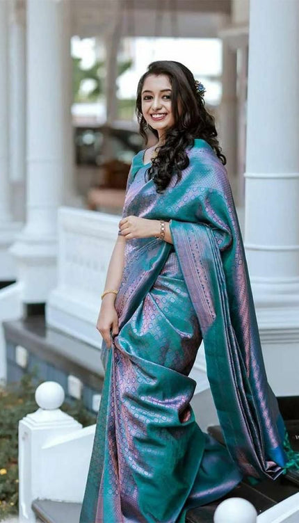 Sizzling Firozi Soft Silk Saree