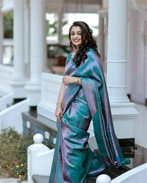 Sizzling Firozi Soft Silk Saree
