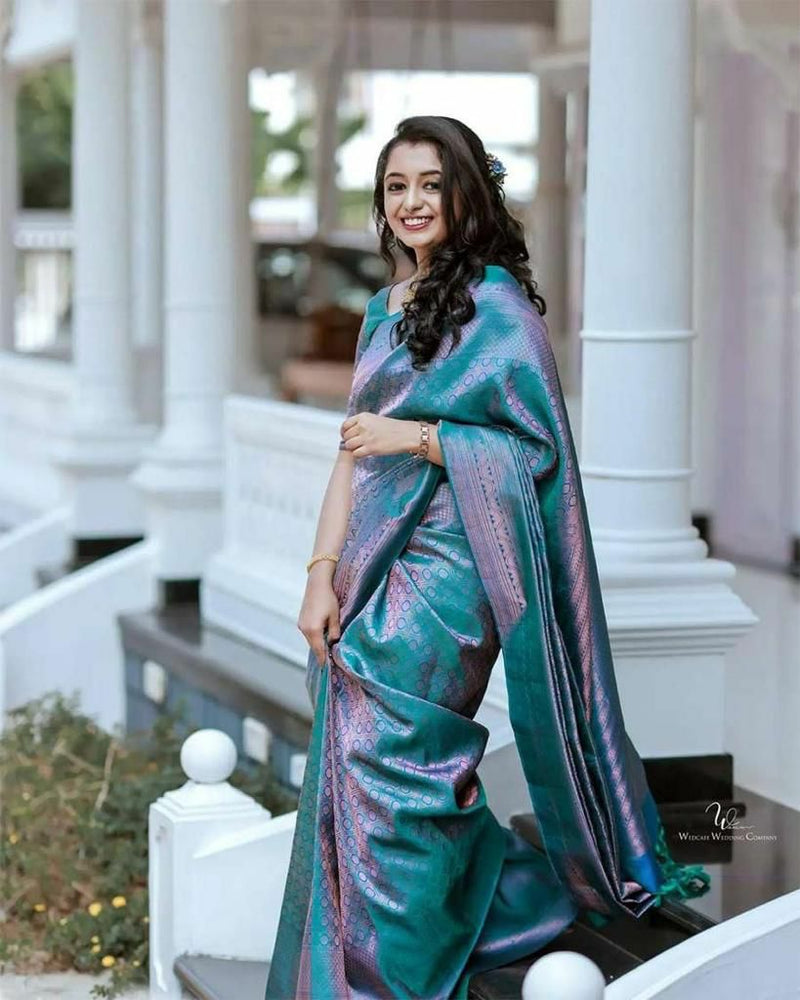Sizzling Firozi Soft Silk Saree