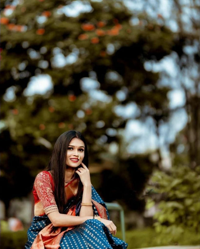 Glowing Royal Blue Soft Banarasi Silk Saree