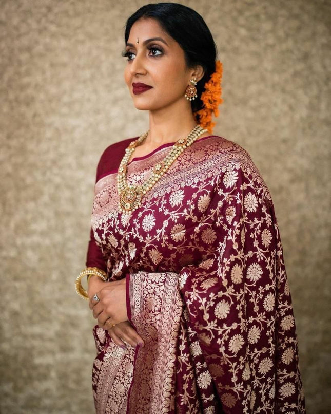 Wine Banarasi Silk Saree
