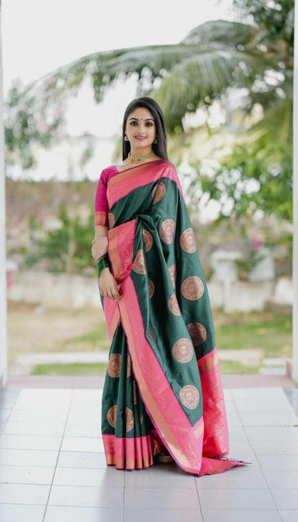 Green Lichi Silk Jacquard Work Saree