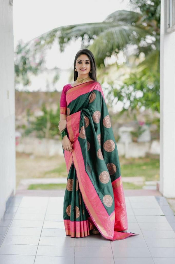 Green Lichi Silk Jacquard Work Saree
