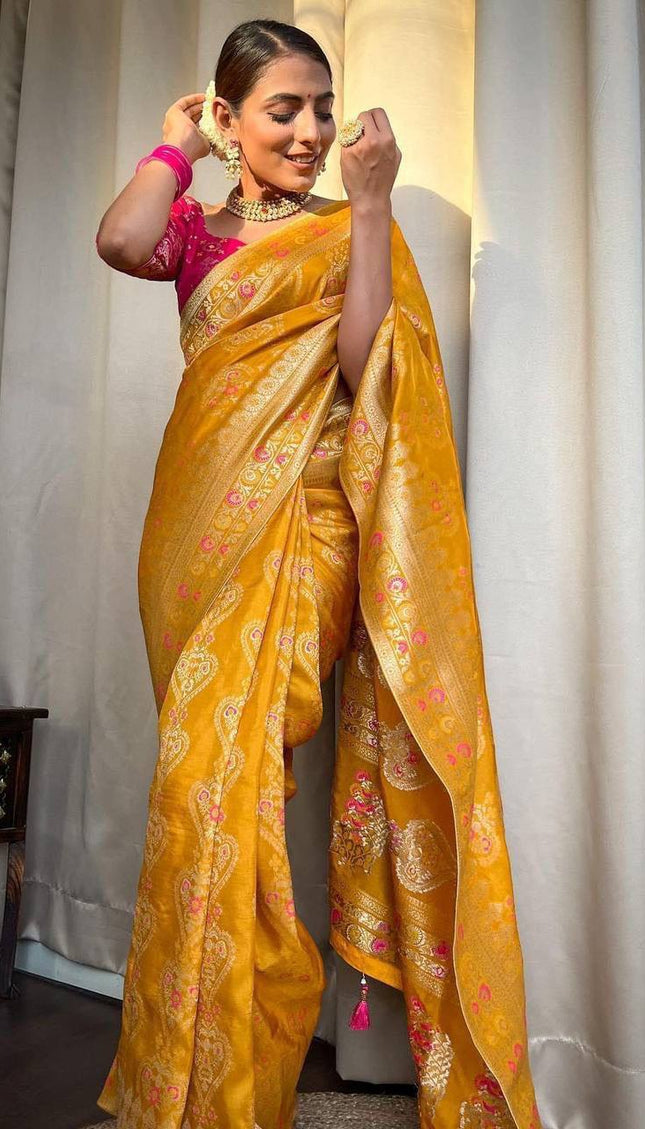 Yellow Color Premium Soft Banarasi Silk Saree