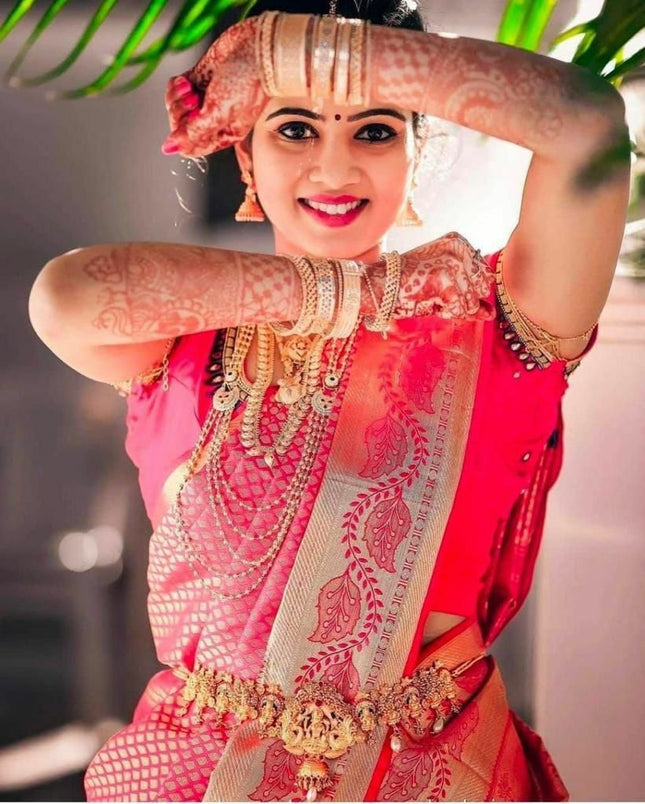 Bright Pink Soft Lichi Silk Saree