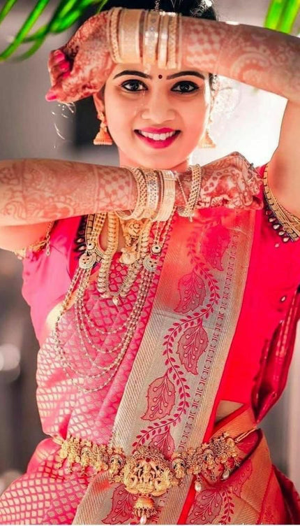 Bright Pink Soft Lichi Silk Saree