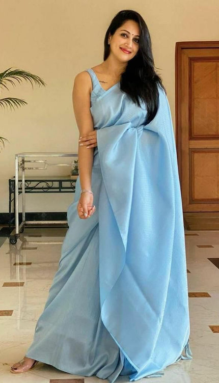 Ladies Sky Blue Color Soft Lichi Silk Saree