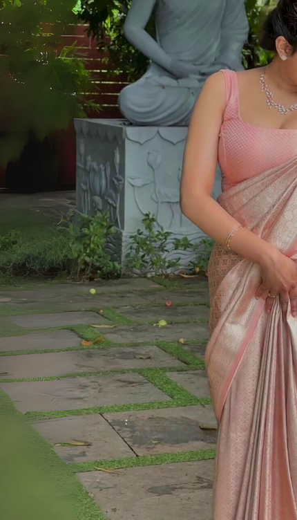 Mrinalini - Pink Banarasi Silk Saree with Subtle Zari Geometric Weave